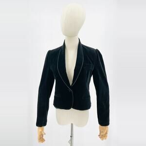 Vintage 80s Chaus Black Cotton Velvet Cropped Single Button Blazer